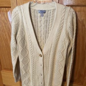 JC Penney Cream with sparkle threads cardigan. Wool blend. Size Large ne…